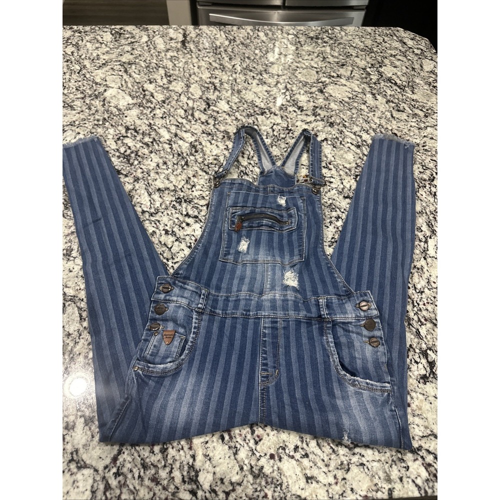 Karoshe Overalls Womens 8 (30") Blue Denim Pinstripe Bib Pants Jeans